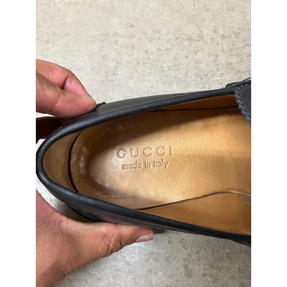 Gucci - Black Leather Web Slip On Loafers / 7.5 M - Picture 6 of 12